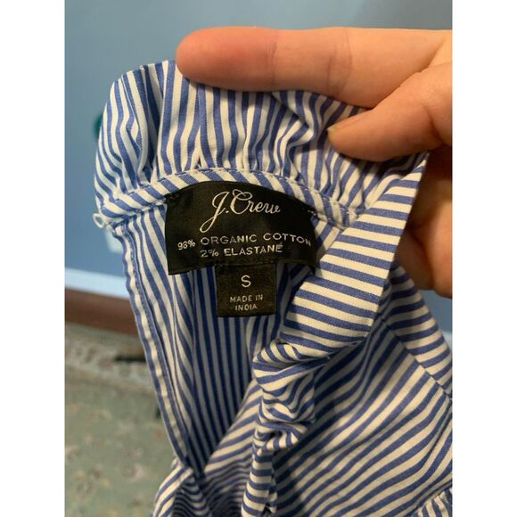 J. Crew Blue and White Striped Ruffle Neck Long Sleeve Blouse, size S - Picture 2 of 4